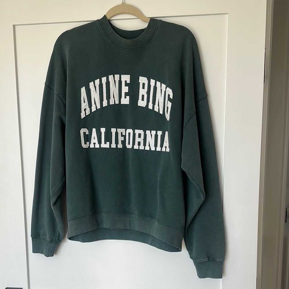 Anine Bing Forest Green Crewneck with White Text